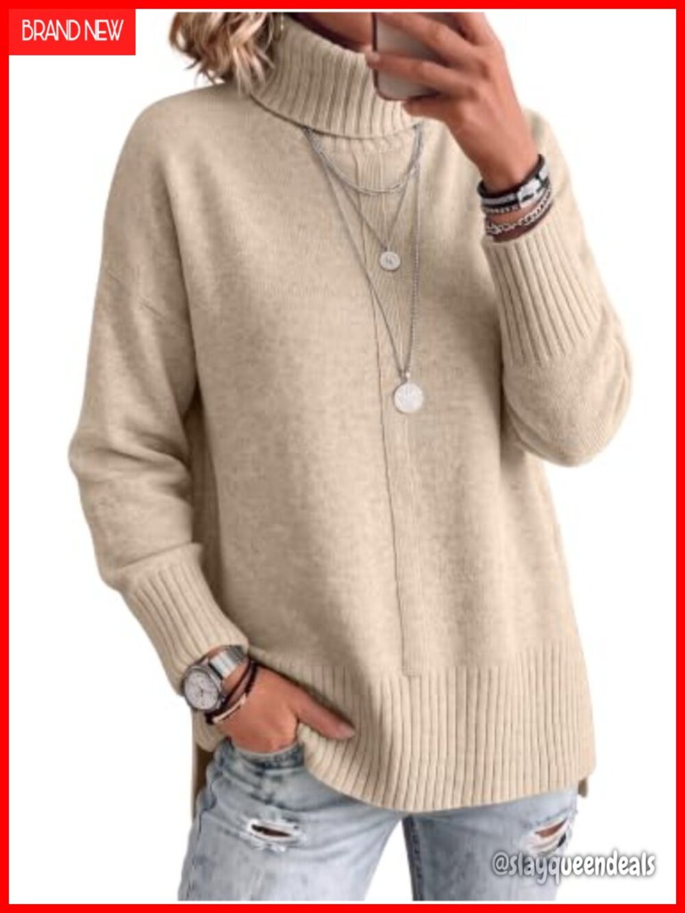Oversized Turtleneck Batwing Long Sleeve Pullover Sweater